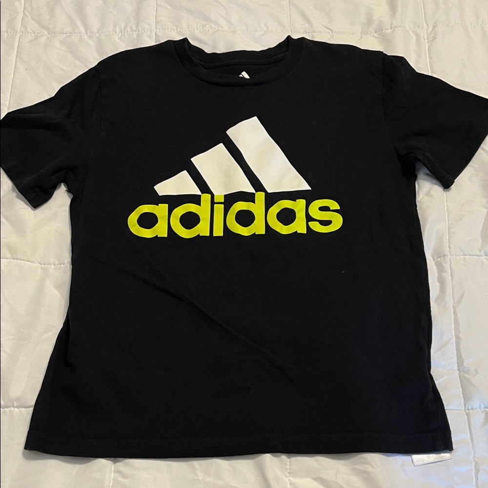 Adidas Kids Tee in Black with Yellow and White Accents